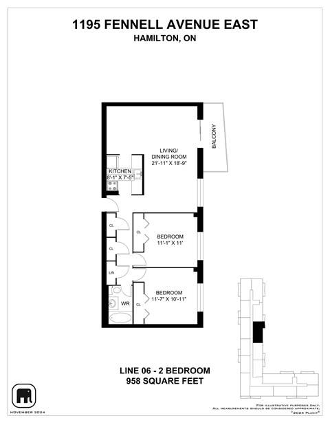 Floor plan for 2 beds, 1 bath, 1079 sqft